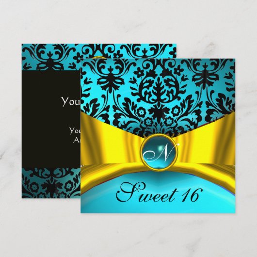 Blauwgroen BLAUWE DAMASKMONOGRAM VAN GEEL GOLD RIB Kaart (Voorkant / Achterkant)