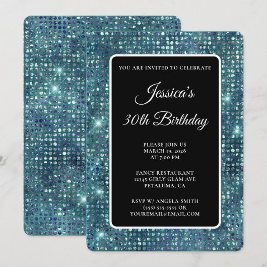 Blauwgroen Blauwe Diamant Zwart en Wit 30ste Verja Kaart (Voorkant / Achterkant)