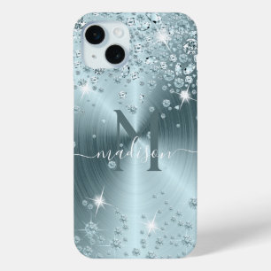 Blauwgroen blauwe diamanten - speciaal aangepast iPhone 15 mini hoesje
