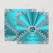 Blauwgroen blauwe diamantjuffrouw Silver Birthday  Kaart (Voorkant / Achterkant)