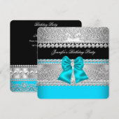 Blauwgroen Blauwe Diamond Birthday Party Kaart (Voorkant / Achterkant)