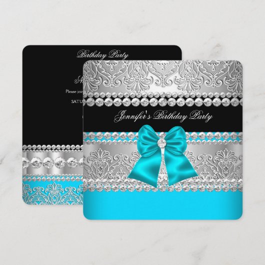 Blauwgroen Blauwe Diamond Birthday Party Kaart (Voorkant / Achterkant)