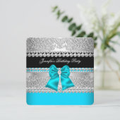 Blauwgroen Blauwe Diamond Birthday Party Kaart (Staand voorkant)