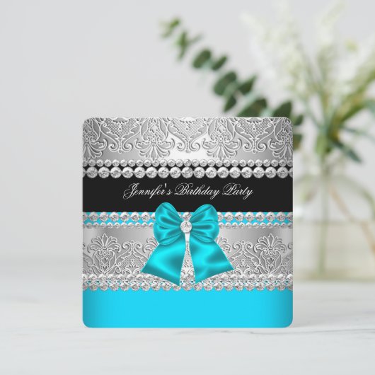 Blauwgroen Blauwe Diamond Birthday Party Kaart (Staand voorkant)