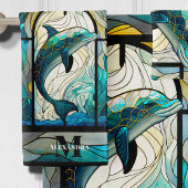 Blauwgroen Blauwe Dolfijn look van Glas in lood Bad Handdoek