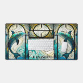 Blauwgroen Blauwe Dolfijn look van Glas in lood Bureaumat (Keyboard & Muis)