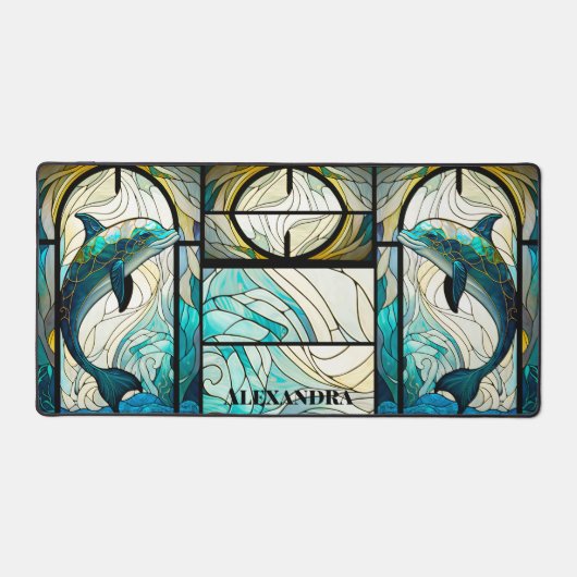 Blauwgroen Blauwe Dolfijn look van Glas in lood Bureaumat (Voorkant)