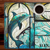 Blauwgroen Blauwe Dolfijn look van Glas in lood Bureaumat