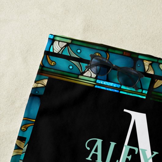 Blauwgroen Blauwe Dolfijn look van Glas in lood Strandlaken (In situ)