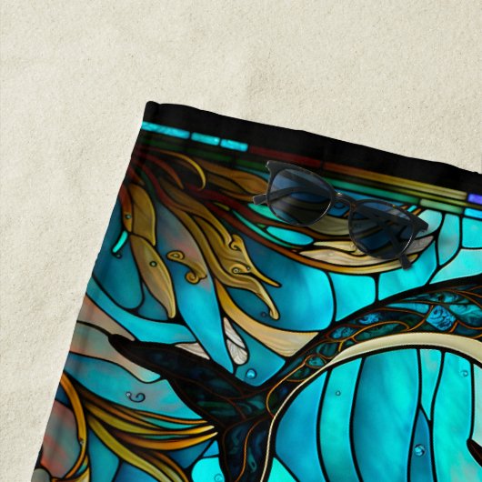 Blauwgroen Blauwe Dolfijn look van Glas in lood Strandlaken (In situ)