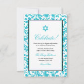 Blauwgroen Blauwe Draaikolk Damask Bat Mitzvah Rec Kaart (Voorkant)