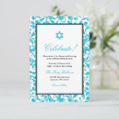 Blauwgroen Blauwe Draaikolk Damask Bat Mitzvah Rec Kaart (Staand voorkant)