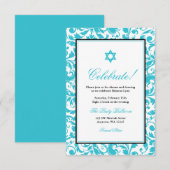 Blauwgroen Blauwe Draaikolk Damask Bat Mitzvah Rec Kaart (Voorkant / Achterkant)