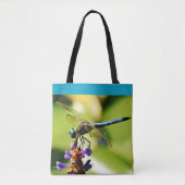 Blauwgroen blauwe dragonfly paarse bloemen vijver  tote bag (Voorkant)