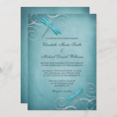 Blauwgroen blauwe dragonfly zweeft bruiloft kaart (Voorkant / Achterkant)