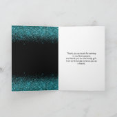 Blauwgroen blauwe dress Faux Glitter Quinceanera Bedankkaart (Binnen)