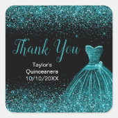 Blauwgroen blauwe dress Faux Glitter Quinceanera Vierkante Sticker (Voorkant)