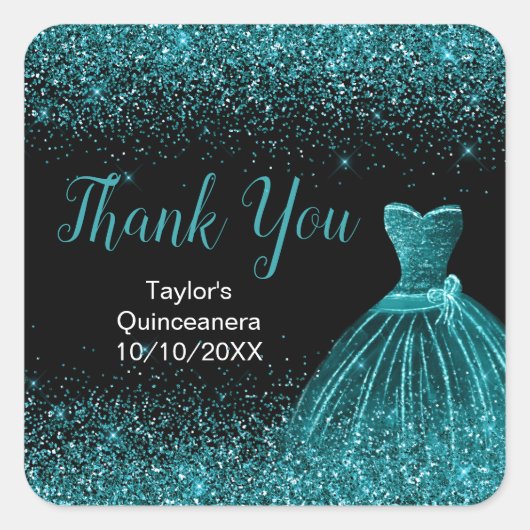 Blauwgroen blauwe dress Faux Glitter Quinceanera Vierkante Sticker (Voorkant)