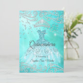 Blauwgroen blauwe dress Silver Quinceanera 15e ver Kaart (Staand voorkant)