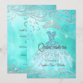 Blauwgroen blauwe dress Silver Quinceanera 15e ver Kaart (Voorkant / Achterkant)