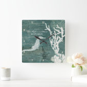 Blauwgroen blauwe driftwood kustkust vierkante klok (Huis)
