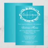 Blauwgroen Blauwe Elegant Swirl Quinceanera Birthd Kaart (Voorkant / Achterkant)