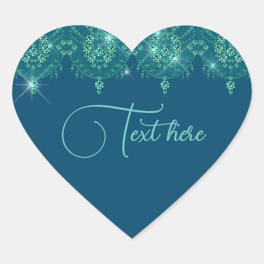 Blauwgroen blauwe elegante glans hart sticker (Voorkant)
