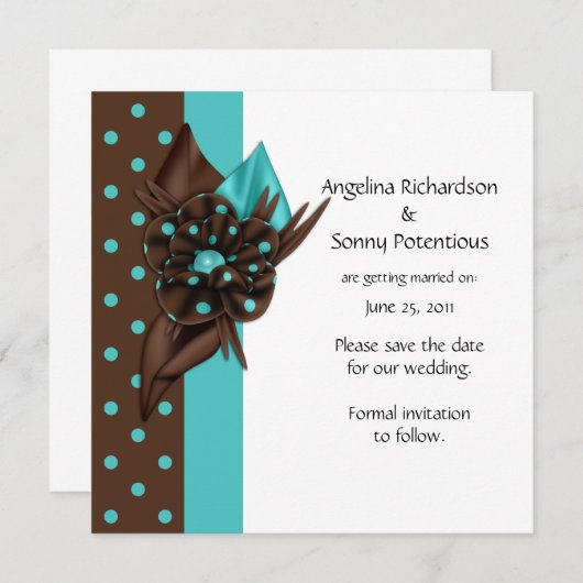 Blauwgroen blauwe en bruine poka stipt de datum op save the date (Voorkant / Achterkant)