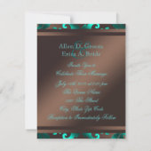 Blauwgroen Blauwe en Chocoladebruine bruiloft Kaart (Achterkant)