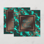 Blauwgroen Blauwe en Chocoladebruine bruiloft Kaart (Voorkant / Achterkant)