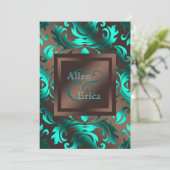 Blauwgroen Blauwe en Chocoladebruine bruiloft Kaart (Staand voorkant)