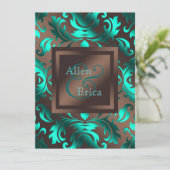 Blauwgroen Blauwe en Chocoladebruine bruiloft Kaart (Staand voorkant)