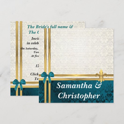 Blauwgroen blauwe en crèmekleurige bruiloft met go kaart (Voorkant / Achterkant)