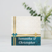 Blauwgroen blauwe en crèmekleurige bruiloft met go kaart (Staand voorkant)