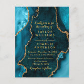 Blauwgroen Blauwe en Gouden Agaat Marmeren Bruilof Briefkaart (Voorkant)