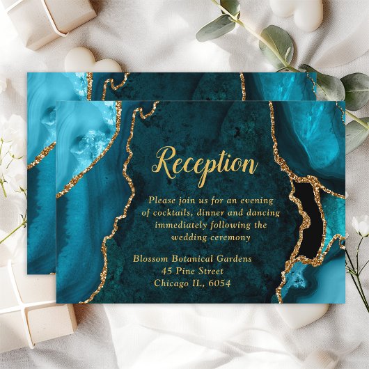 Blauwgroen blauwe en gouden bonnen informatiekaartje