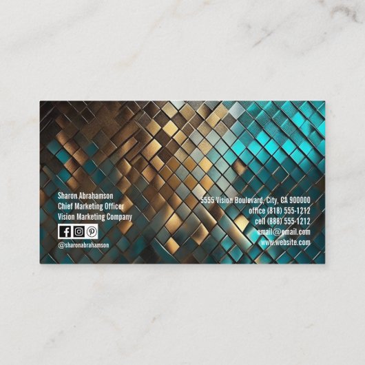 Blauwgroen Blauwe en Gouden Draak Faux Glitter Visitekaartje (Achterkant)