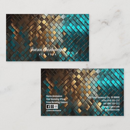 Blauwgroen Blauwe en Gouden Draak Faux Glitter Visitekaartje (Voorkant / Achterkant)