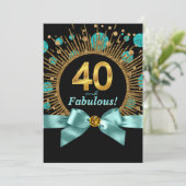 Blauwgroen Blauwe en Gouden Glitter Vrouwen 40ste Kaart (Staand voorkant)