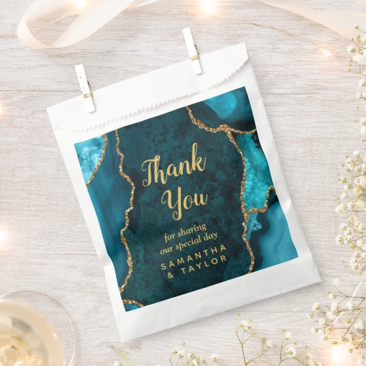 Blauwgroen blauwe en gouden oorkonde bruiloft Hart Bedankzakje (Geknipt)
