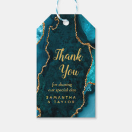 Blauwgroen blauwe en gouden oorkonde bruiloft Hart Cadeaulabel