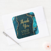 Blauwgroen blauwe en gouden oorkonde bruiloft Hart Vierkante Sticker (Envelop)