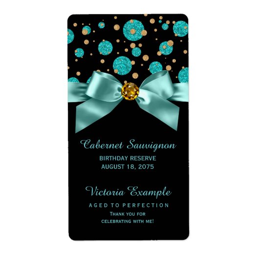 Blauwgroen Blauwe en Gouden Wijnflesetiketten Etiket (Voorkant)