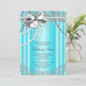 Blauwgroen Blauwe en Grijze Parel Eerste Communie Kaart (Staand voorkant)