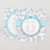 Blauwgroen Blauwe en Grijze Voetafdruk Baby Girl S Kaart (Voorkant / Achterkant)