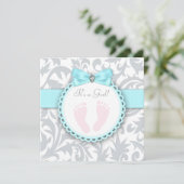 Blauwgroen Blauwe en Grijze Voetafdruk Baby Girl S Kaart (Staand voorkant)