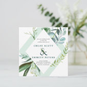 Blauwgroen blauwe en groene botanische bruiloft kaart (Staand voorkant)