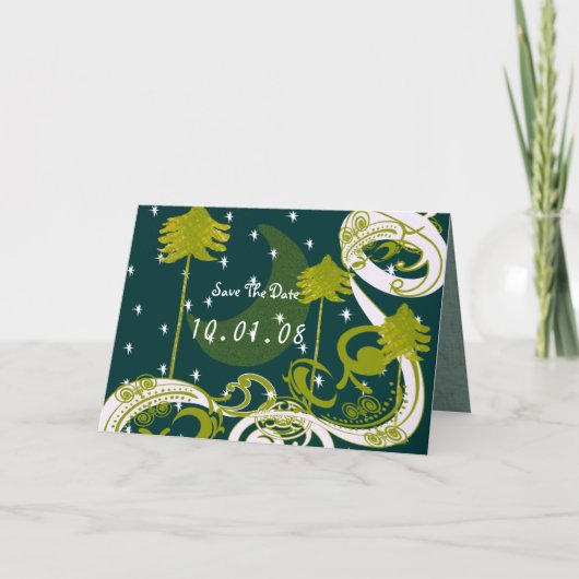 Blauwgroen Blauwe en Groene Pijnboom Save the Date (Voorkant)