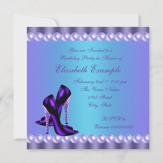 Blauwgroen Blauwe en Paarse Birthday Party Kaart (Achterkant)