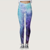 Blauwgroen blauwe en Paarse Waterverf Leggings (Voorkant)